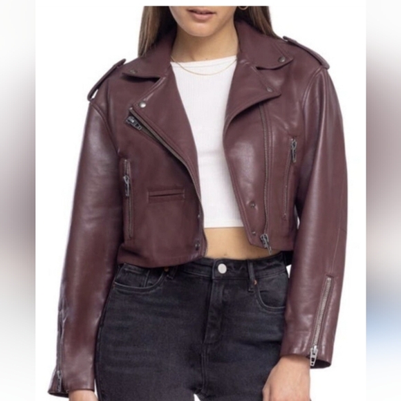 BLANKNYC Women's Burgundy Faux Leather Moto Jacket Sz-M